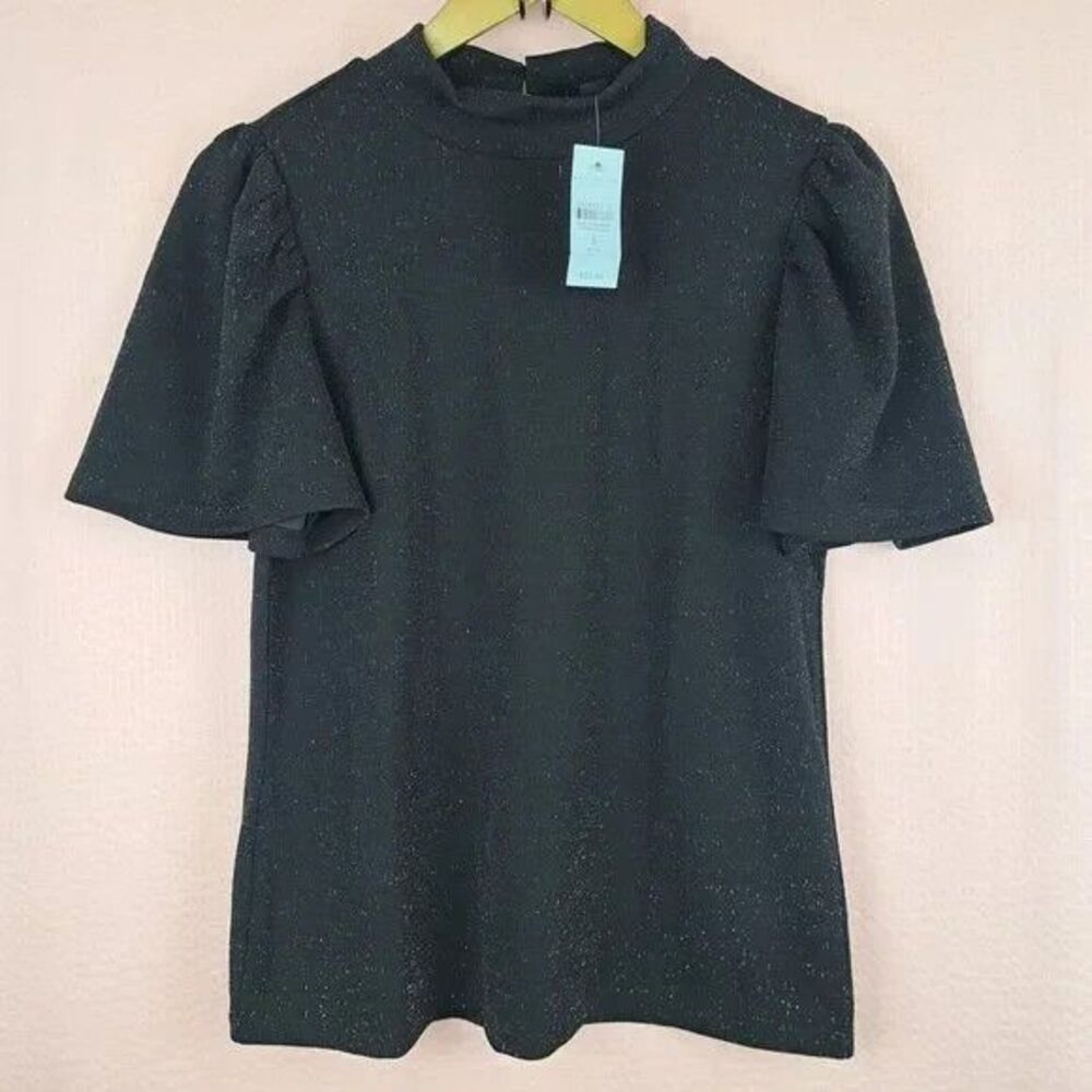 NEW Ann Taylor Knit Blouse High Neck Short Sleeve Glitters Size S Classic